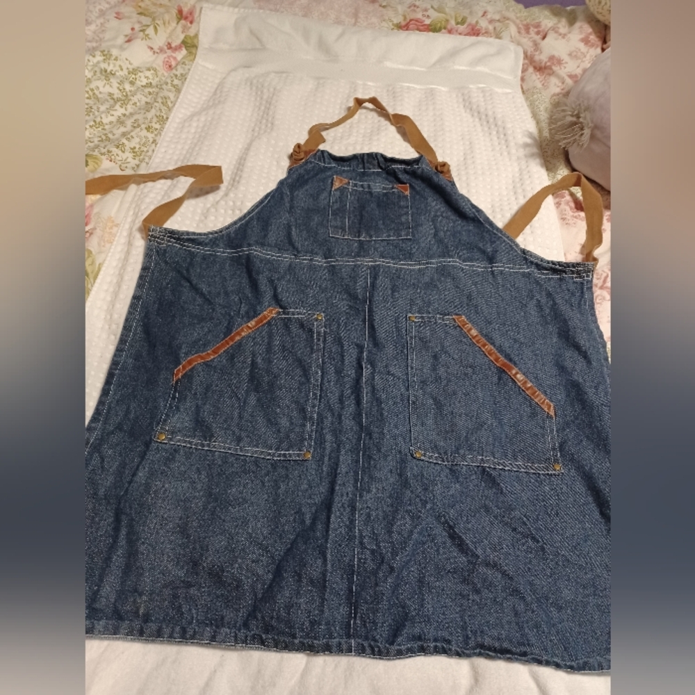 J.O.A. Blue Denim Apron with Tan Straps